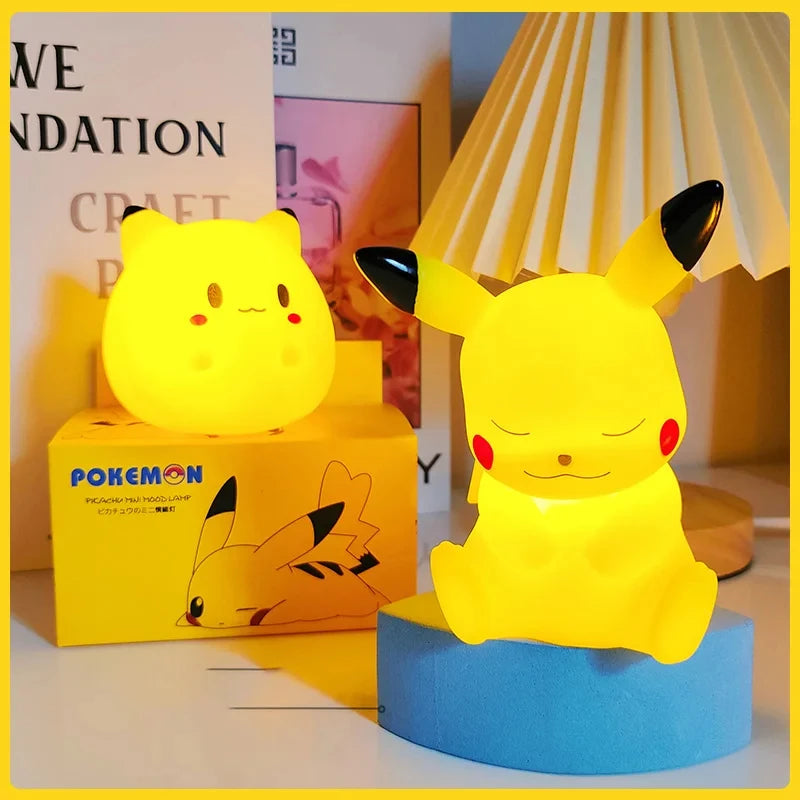Pokemon Pikachu Night Light Glowing Anime Figures Toy Bedside Led Lamp with Box and Gift Bag Kawaii Children Birthday Gift