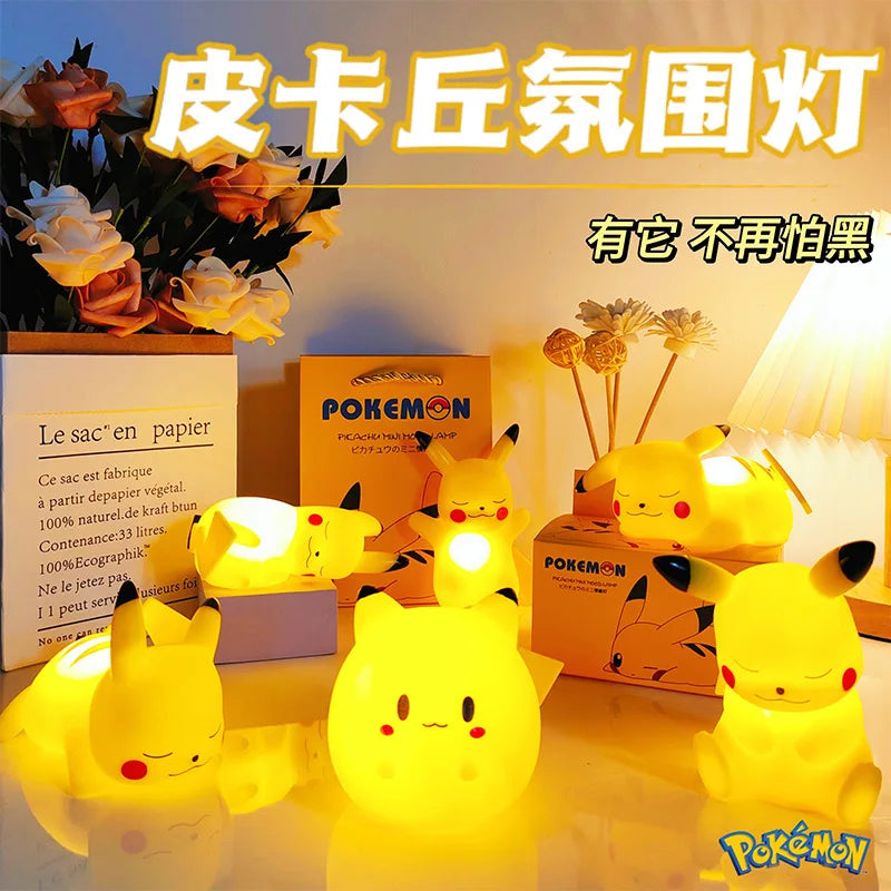 Pokemon Pikachu Night Light Glowing Anime Figures Toy Bedside Led Lamp with Box and Gift Bag Kawaii Children Birthday Gift