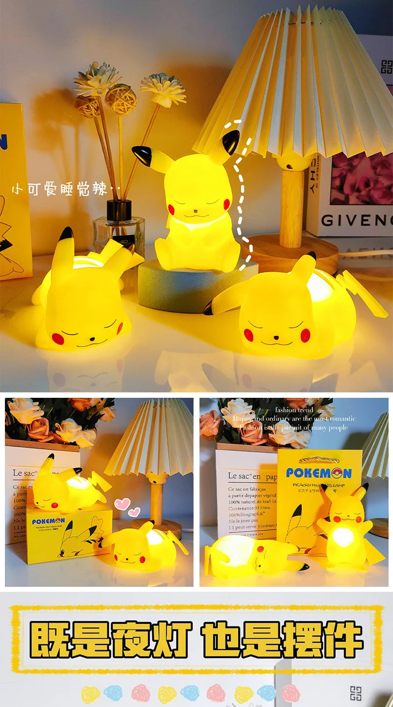 Pokemon Pikachu Night Light Glowing Anime Figures Toy Bedside Led Lamp with Box and Gift Bag Kawaii Children Birthday Gift